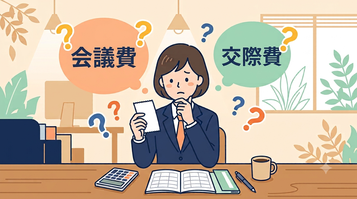 会議費と交際費の判断に迷う様子を表すイメージ図