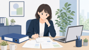 経理の新人が何から勉強すべきか悩む様子を表すイメージ図
