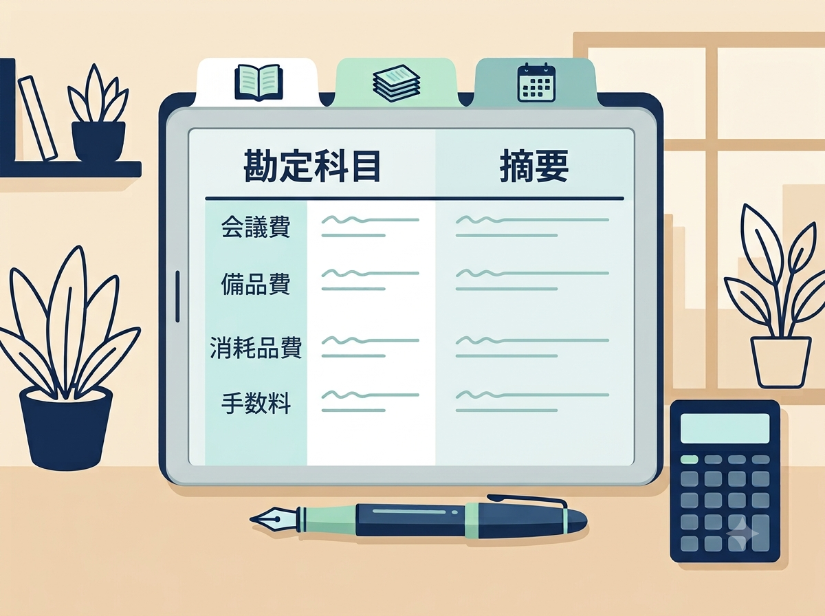 勘定科目と摘要例をまとめた自作一覧表のイメージ図