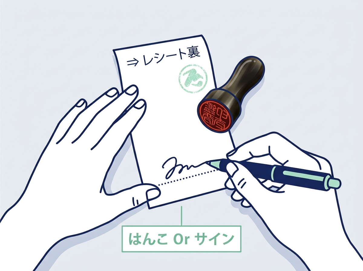 領収書に押印・サインをもらう運用を示す図