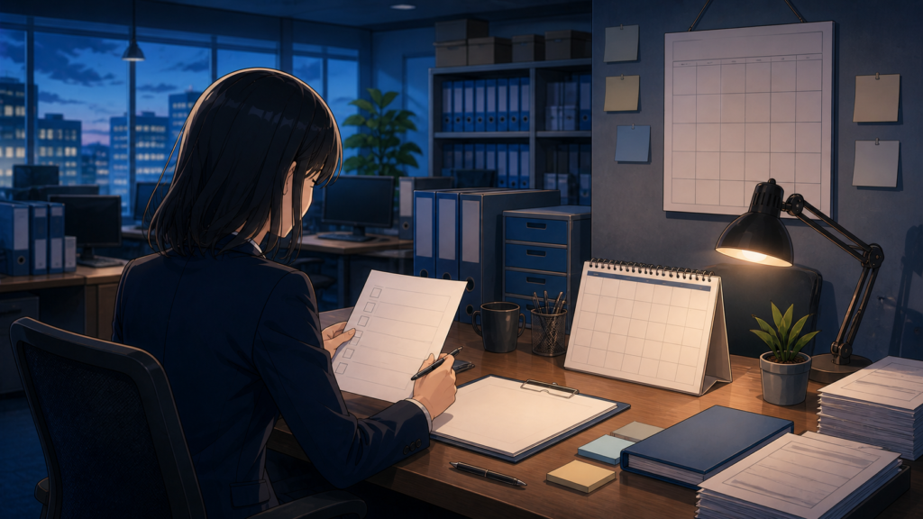 年末調整の申告書の催促を進める経理担当者のイメージ